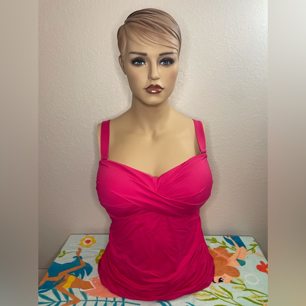 Anne Cole Plus Twist Front Shirred Bandeau Tankini NWT